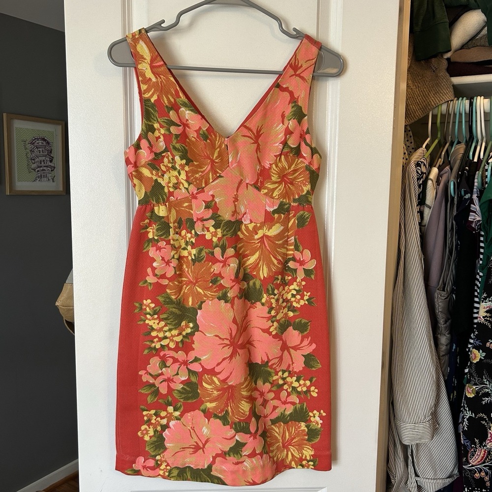 Tracy Feith For Target Orange & Pink Floral Sleeveless Dress Sz 1 (prob XS/S)